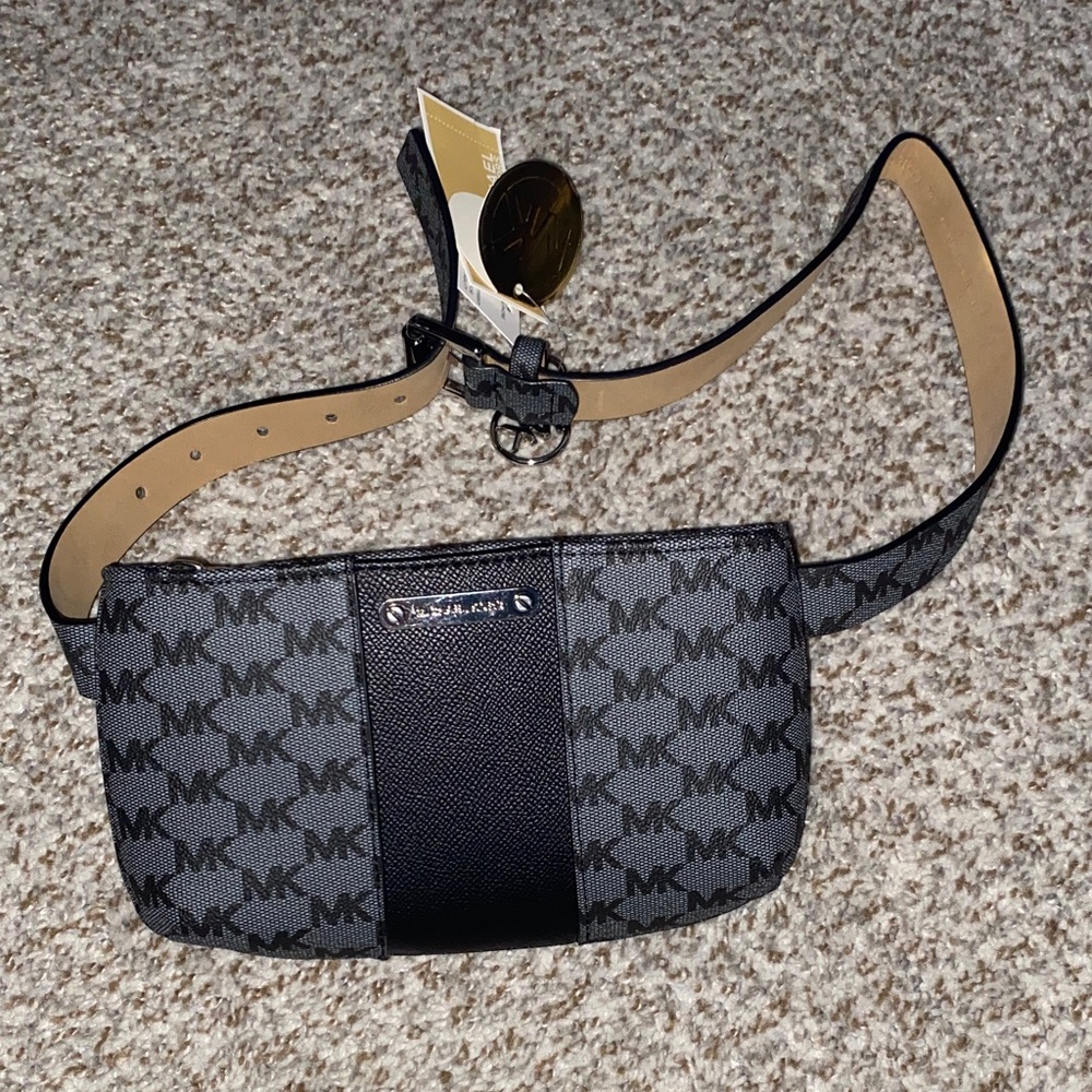 Michael Kors Gray and Black MK Monogram Belt Bag